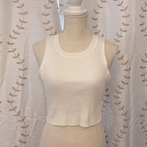 Topshop woman’s white ribbed knit vest, crop top, basic halter, tank top sz 8
